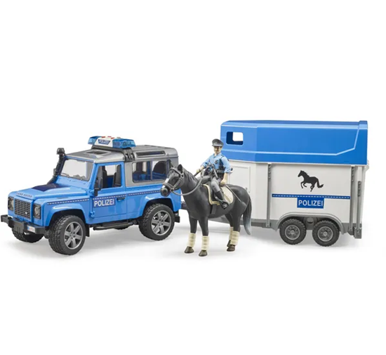 Igračka policijski Land Rover sa prikolicom i konjem