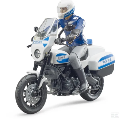 Prikaži detalje za  Igračka policijski motor Scrambler Ducati sa Policajcem, BRUDER Fotografija proizvoda Igračka policijski motor Scrambler Ducati sa Policajcem, BRUDER